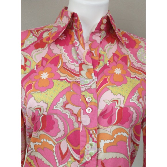 Tommy Hilfiger Tops - Tommy Hilfiger Pink Floral Paisley Psychedelic Cotton Button Down Shirt Small